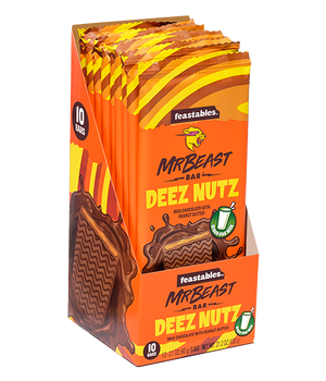 Pictured: An open box of Deez Nutz chocolate bars.